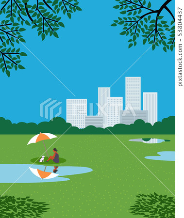 Rest in city garden flat color vector poster - Stock Illustration ...
