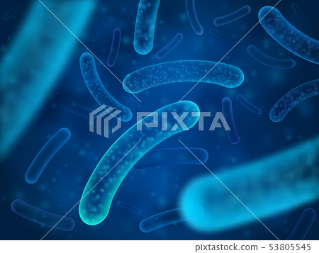 Micro bacterium and therapeutic bacteria organisms. Microscopic salmonella, lactobacillus or 53805545