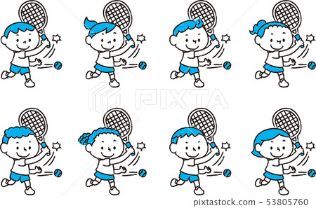 來自不同國家的兒童打網球（藍色） 53805760
