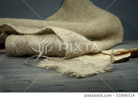 Jute twine, sackcloth fabric in close-up Jute twine, sackcloth fabric in close-up 53806514