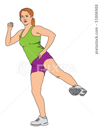 Elegant woman silhouette doing fitness exercise. Elegant woman silhouette doing fitness exercise. 53806988