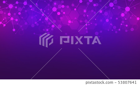 Abstract molecules on purple background. Molecular structures or DNA strand, neural network, genetic 53807641