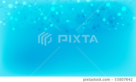 Abstract molecules on soft blue background. Molecular structures or DNA strand, neural network 53807642