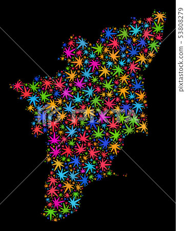 Mosaic Tamil Nadu State Map of Multi-Colored Marijuana Leaves 53808279