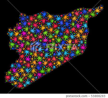 Mosaic Syria Map of Bright Marijuana Leaves 53808283
