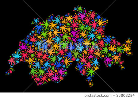 Mosaic Switzerland Map of Colored Cannabis Leaves 53808284