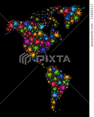 Mosaic South and North America Map of Colorful Cannabis Leaves 53808317