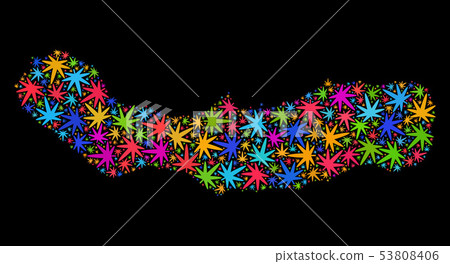 Mosaic Sao Miguel Island Map of Colored Marijuana Leaves 53808406