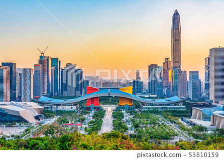 Shenzhen downtown area during sunset 53810159
