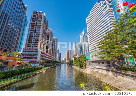 Riverside city buildings in Shenzhen 53810173