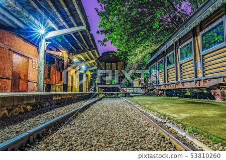 Old railway tracks at night 53810260