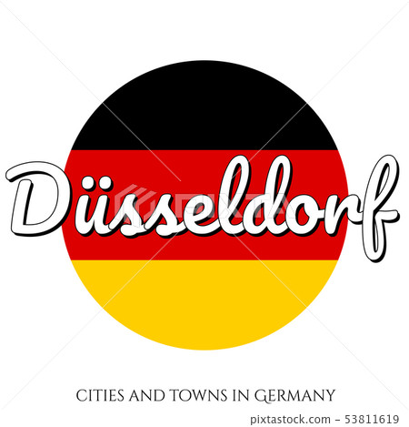 Circle button Icon with national flag of Germany with black, red and yellow colors and inscription 53811619