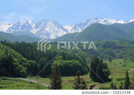 從Konoike全景橋樑看的初夏白馬Miyama 從Konoike全景橋樑看的初夏白馬Miyama 53813146