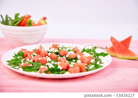 Fresh summer watermelon salad with feta cheese Fresh summer watermelon salad with feta cheese 53816227