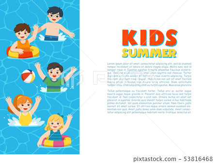 Happy kids play and swim in the sea. 53816468