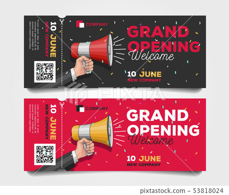 Grand Opening tear-off flyer templates with megaphone illustration and discounts 53818024