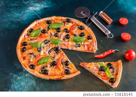 Tasty fresh hot pizza  53818145