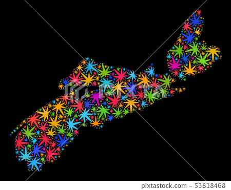 Mosaic Nova Scotia Province Map of Multi-Colored Cannabis Leaves 53818468