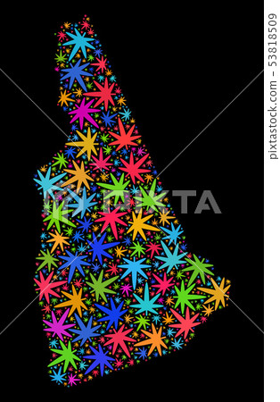 Mosaic New Hampshire State Map of Colored Cannabis Leaves 53818509