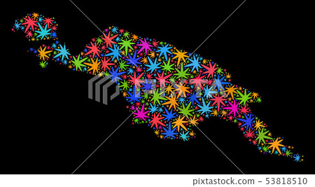 Mosaic New Guinea Map of Colorful Marijuana Leaves 53818510