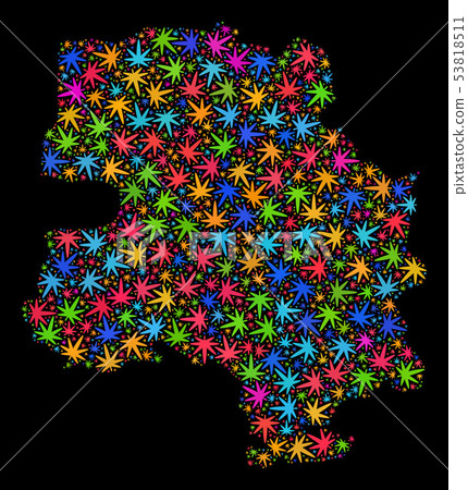 Mosaic New Delhi City Map of Multi-Colored Marijuana Leaves 53818511