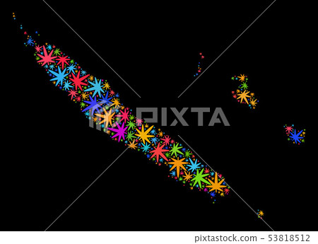 Mosaic New Caledonia Islands Map of Multi-Colored Marijuana Leaves 53818512