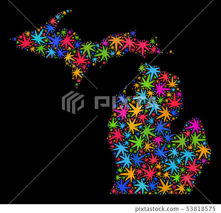 Mosaic Michigan State Map of Bright Hemp Leaves 53818575