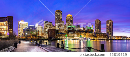 Boston Downtont night Panorama 53819519