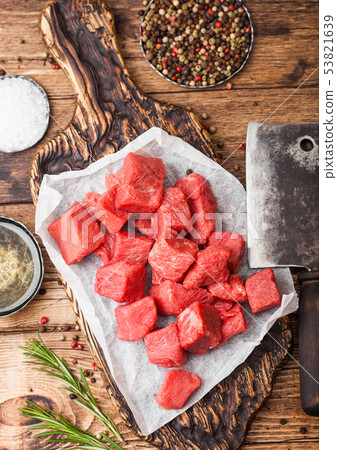 Raw lean diced casserole beef pork steak  53821639
