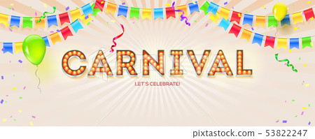 Carnival card. Volumetric retro font with light 53822247