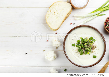 Potato cauliflower soup puree on a white 53824979