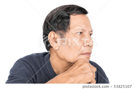 old wrinkled asian man portrait isolated on white 53825107