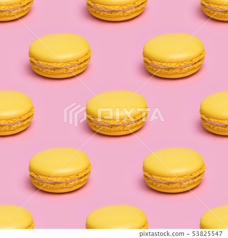 Seamless pattern with yellow macaron cookie Seamless pattern with yellow macaron cookie 53825547