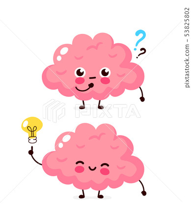 Cute brain with question mark and lightbulb Cute brain with question mark and lightbulb 53825802
