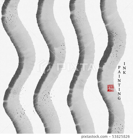 Watercolor ink paint art strip wave line Watercolor ink paint art strip wave line 53825826