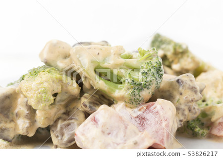 Stewed meat with vegetables in sour cream sauce. I 53826217