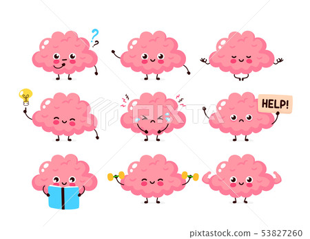 Cute human brain set. Healthy and unhealthy organ Cute human brain set. Healthy and unhealthy organ 53827260