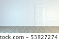 Modern white door. Grey wall with free space. Minimalist bright interior. 3d rendering 53827274