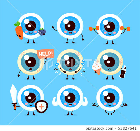 Cute healthy happy and sick sad eyeball 53827641