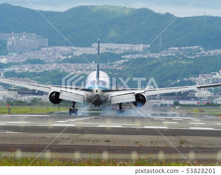 Osaka International Airport runway seen from Senri River bank Osaka International Airport runway seen from Senri River bank 53828201