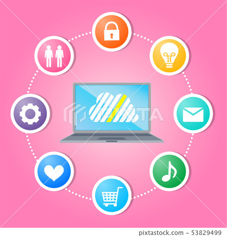 Cloud server and inspirational image, flat design, cashless 53829499