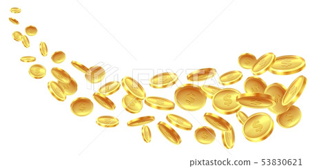 Flying gold coins. Realistic golden coin. Many flying coins, win dollars jackpot casino game cash Flying gold coins. Realistic golden coin. Many flying coins, win dollars jackpot casino game cash 53830621