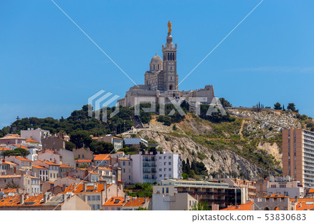 Marseilles. Notre Dame de la Garde Cathedral on a sunny day. 53830683