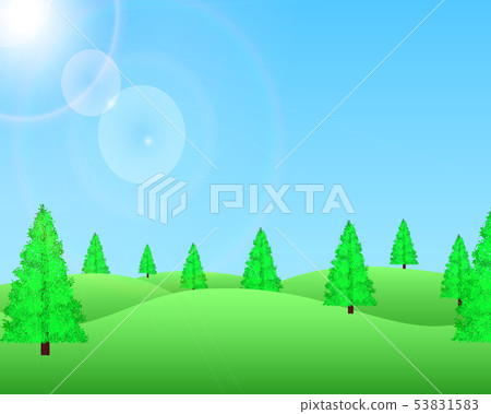 Sunny Summer Landscape With Hills Pine Trees Stock