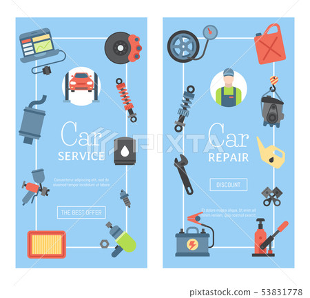 Car repair station banner mechanic vehicle auto garage service vector illustration. Transportation 53831778