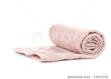 Light pink terry towel isolated on white Light pink terry towel isolated on white 53832142