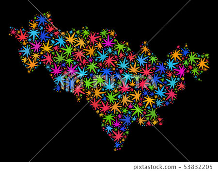 Mosaic Jilin Province Map of Bright Marijuana Leaves 53832205