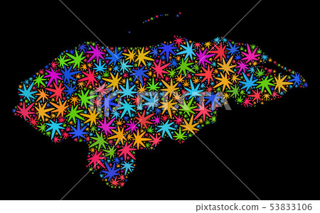 Mosaic Honduras Map of Bright Marijuana Leaves 53833106