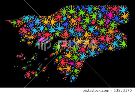 Mosaic Guinea-Bissau Map of Multi-Colored Marijuana Leaves 53833170