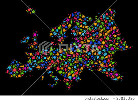 Mosaic Europe Map of Colorful Hemp Leaves 53833356